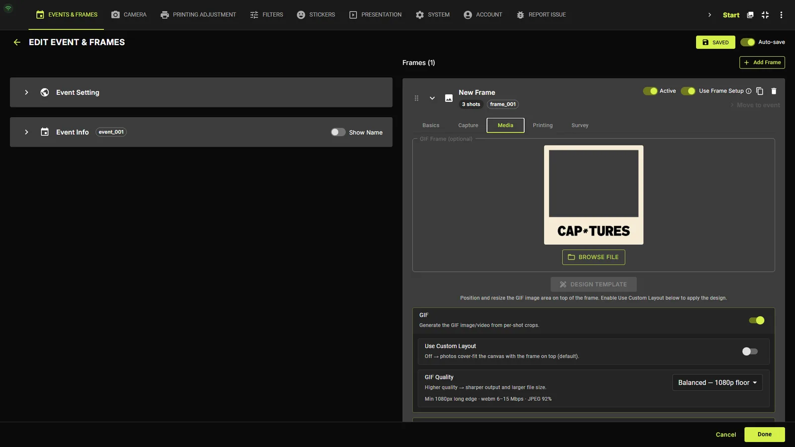 Frame Media tab