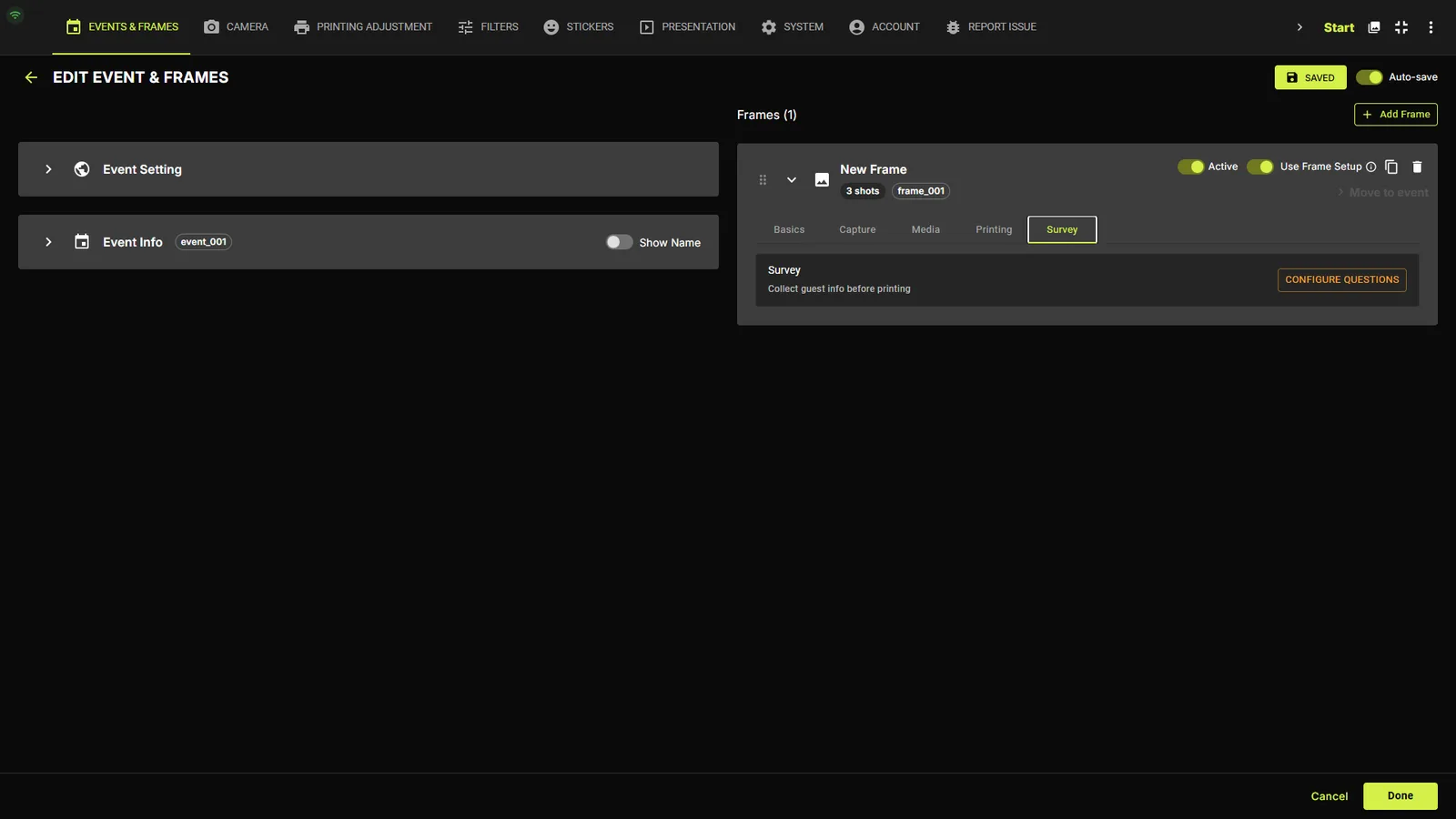 Frame Survey tab