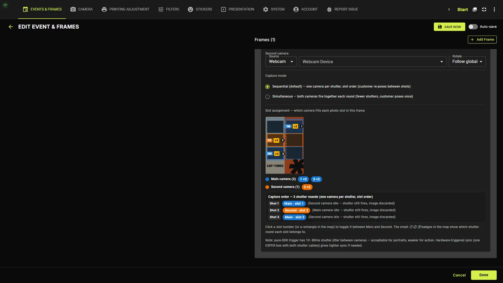 Capture mode and slot assignment