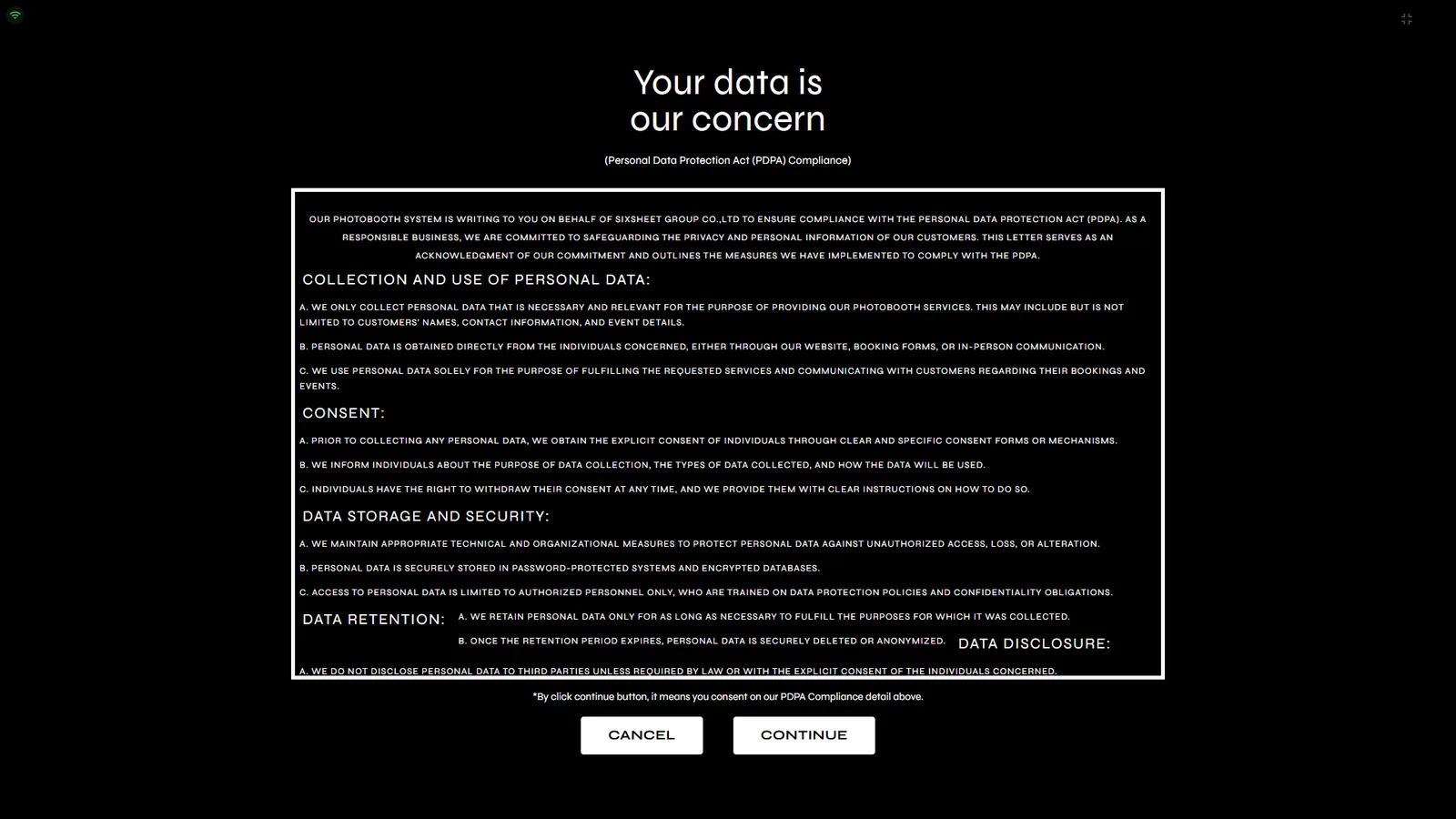 PDPA consent screen