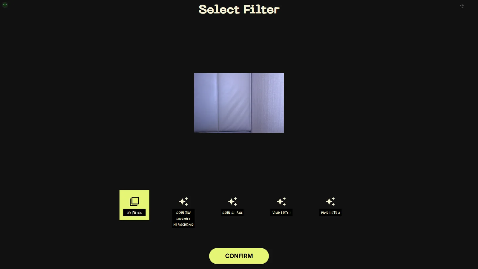 Filter selection screen