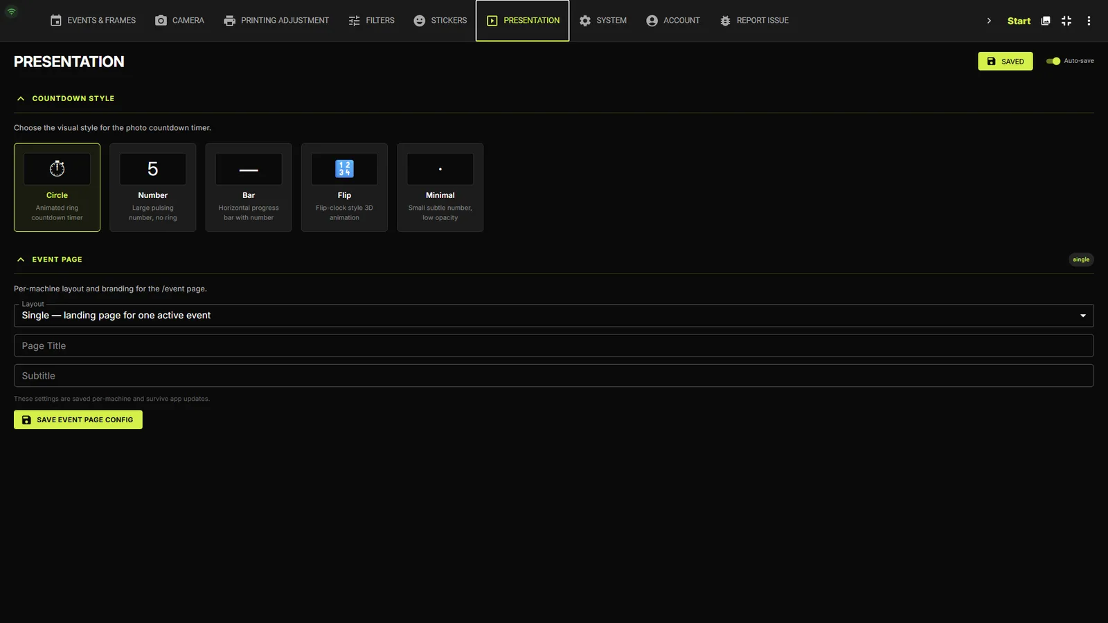 Presentation tab