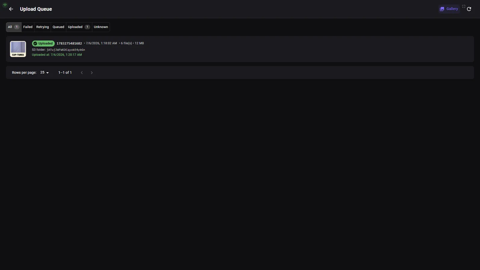 Uploads queue page