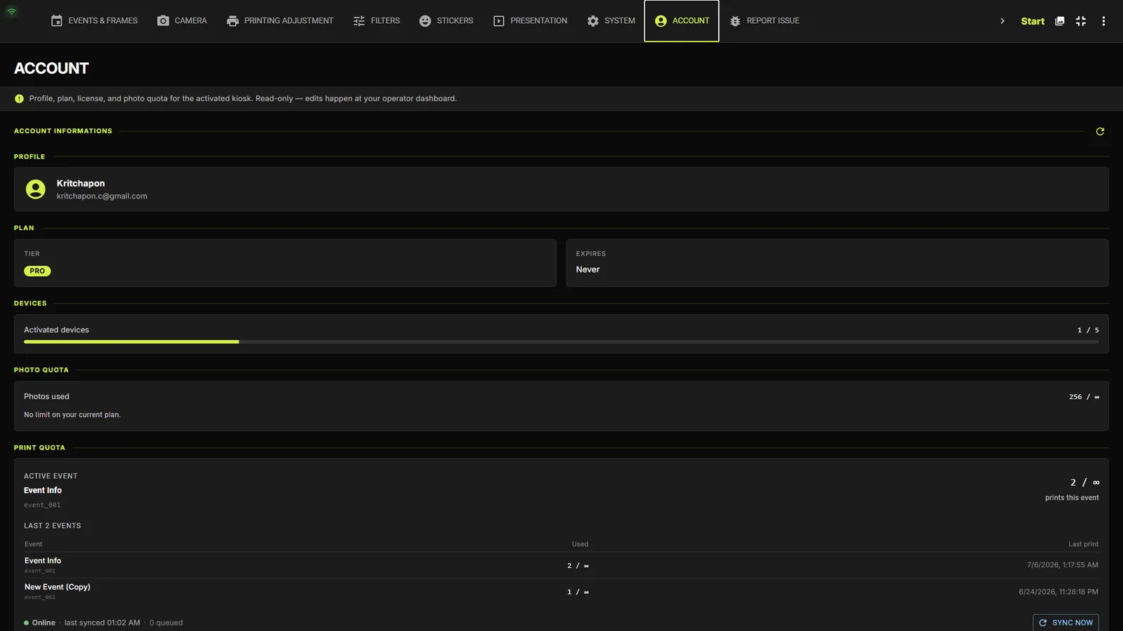 Account tab